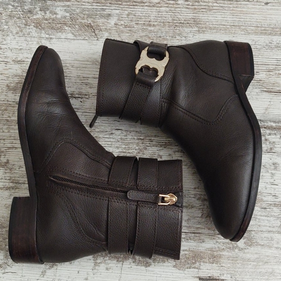 🟩Tory Burch Brown Leather Gemini Bootie - Picture 6 of 13
